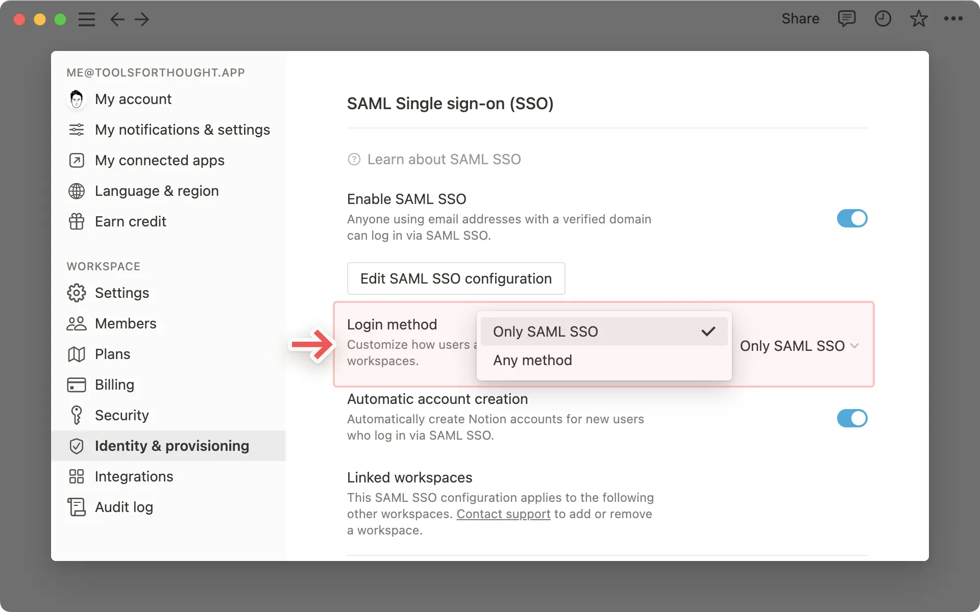 enforce SAML SSO